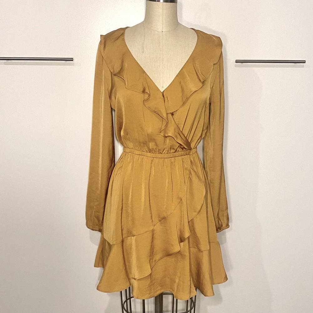 NWT Express Mustard Yellow Ruffle Dress - size S